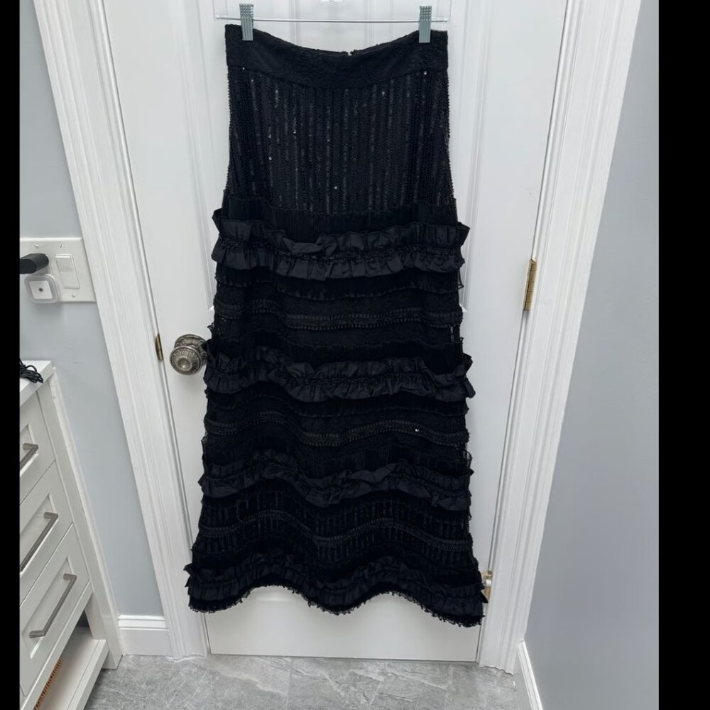 Alice + Olivia Ruffle Embellishment Midi Length Skirt Black Size 4